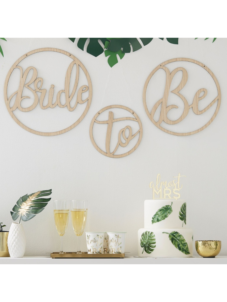 Ginger Ray BS-407 Hen Botanical- Aros de Madera para decoración "Bride To Be" main product photo