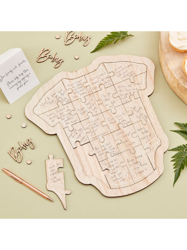 Ginger Ray BAB-126 Botanical Baby - Libro de Visitas Puzzles de Madera Monos main product photo