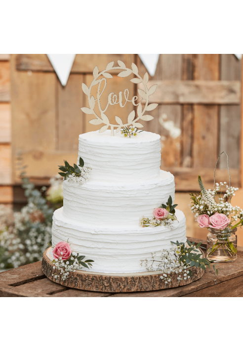 Ginger Ray CW-234 Rústico Country | Adorno de madera para tarta de boda "Love" ()