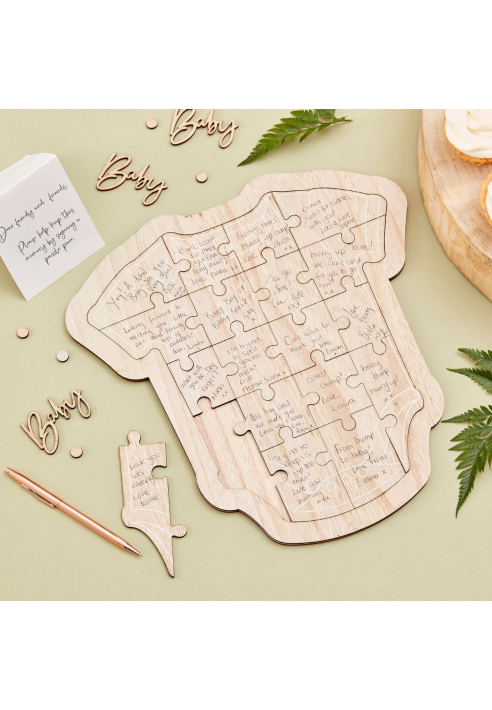 Ginger Ray BAB-126 Botanical Baby -  Libro de Visitas Puzzles de Madera Monos