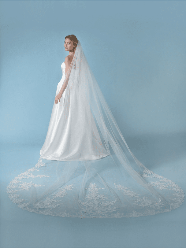 Poirier S435-350-MED Velo Lentejuelas Bordado Flores y Hojas main product photo